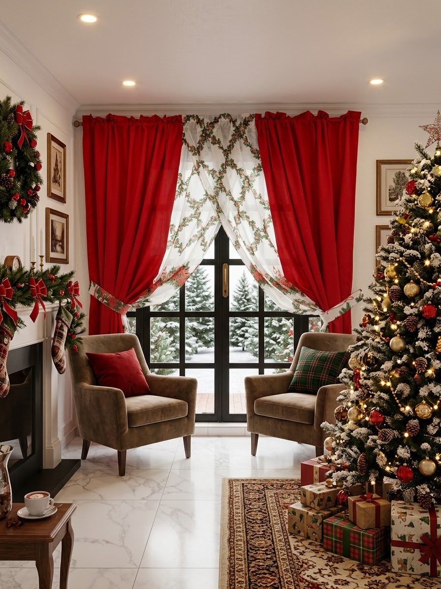 Cortinas Navideñas paneles Semicruzados